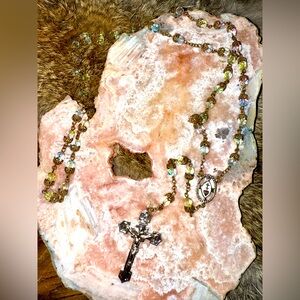 Vintage LaJarco 60’s USA Silver Plated Crystal Catholic Christian Rosary 25" NRI